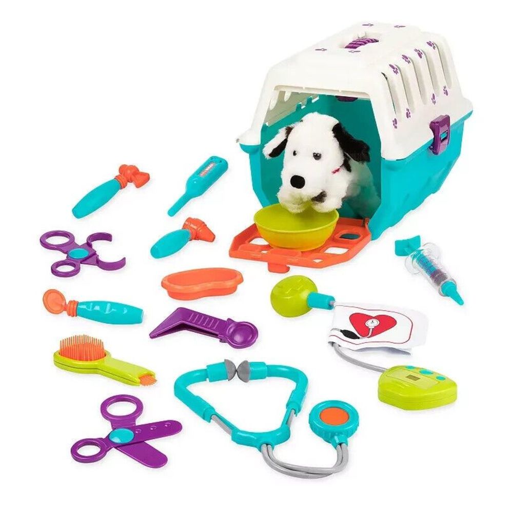 Battat Vet Kit Plush Dalmatian puppy dog pet carrier accessories set lot‎ new